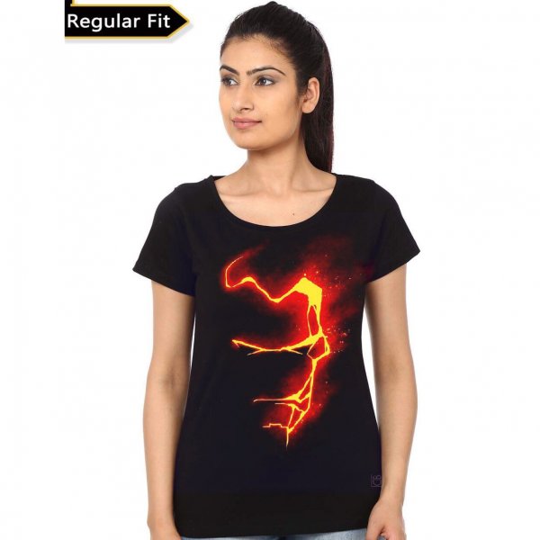 Girl in a black T-shirt Iron Man