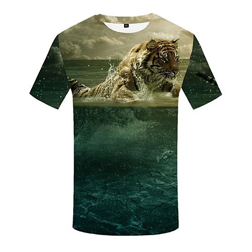 Men daily clothing basic large size T-shirt, 3D, animal print round neck, short sleeves