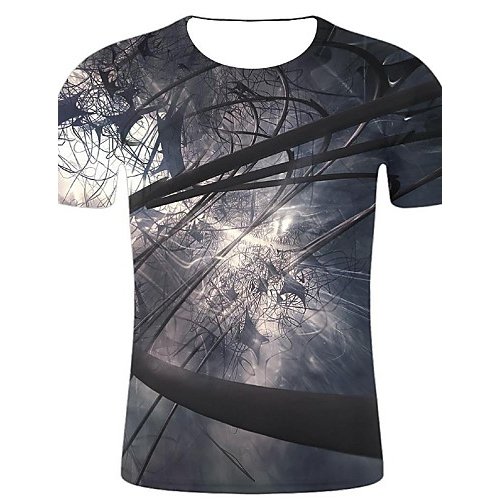 Men large size cotton T-shirt, geometric, 3D, graphic print round neck