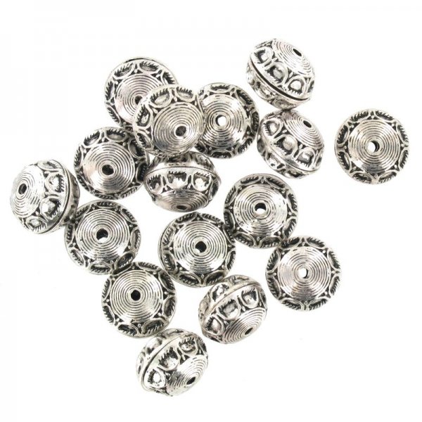 Round beads antique silver filigree border