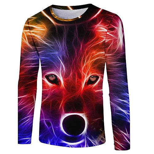 Men casual, daily basic, fashion T-shirt, color block, 3D, animal print round neck, long sleeves