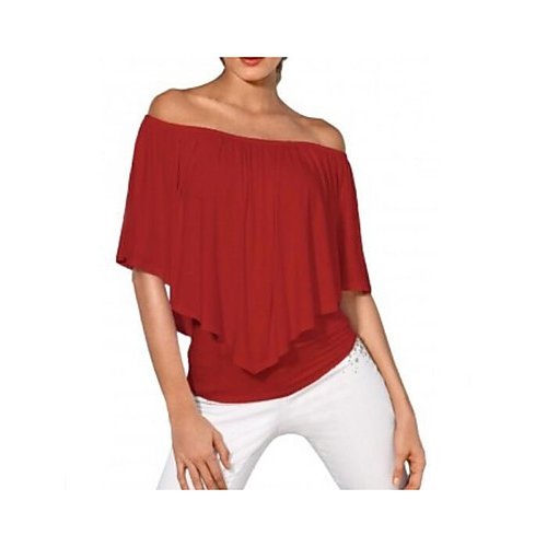 Slim women go out T-shirt, plain shoulder