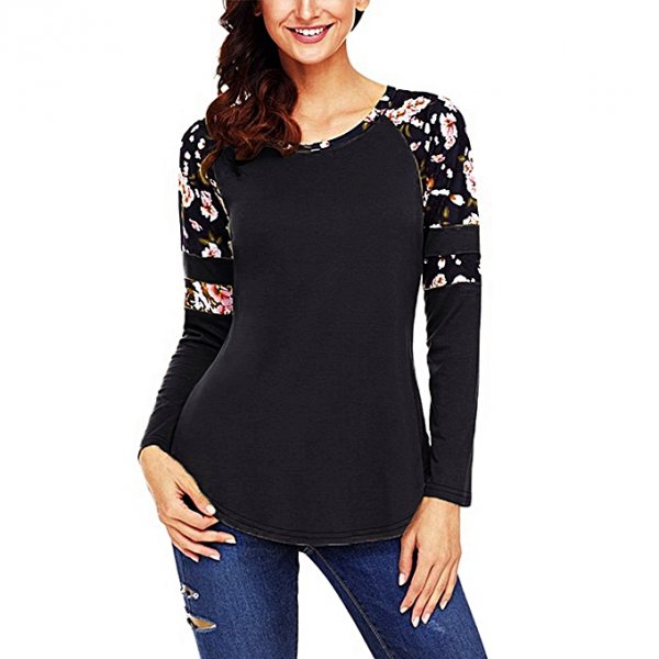 Women Floral Basic Long Sleeve Striped Vasiti Top Shirt T-Shirt