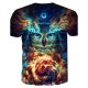 Men large size slim t-shirt, color block, 3D, animal print round neck