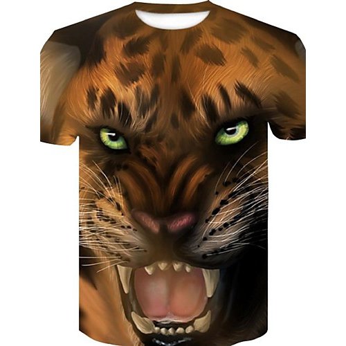 Men Large Size Cotton Slim T-Shirt, 3D, Graphics, Animal Printed Round Neck