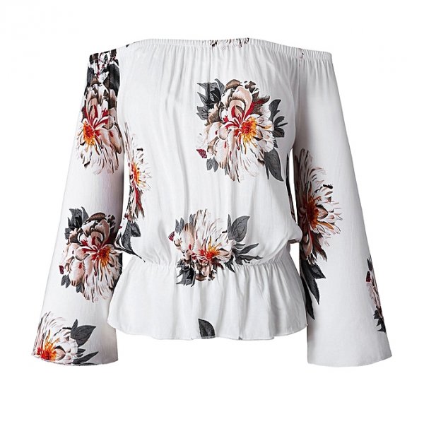 Women strapless floral shirt shirt blouse loose sexy white