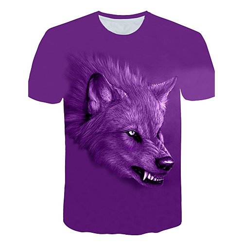 Men Daily Size T-Shirt, 3D, Animal Printed Round Collar, Short Sleeve