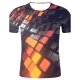 Men color, 3D cube twisted large size cotton T-shirt, geometric, 3D, graphic print round neck