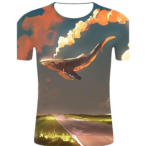 Men sports and casual chic, cotton T-shirt, 3D, graphics, animal print round neck, short sleeves