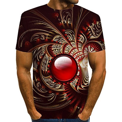 Men fashion, T-shirt, colorblock, 3D, patterned print crew neck, short sleeves