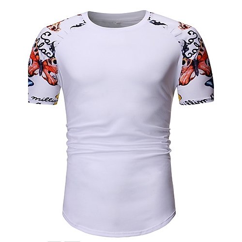 Men daily casual basic T-shirt, animal patchwork, print round neck, short sleeves