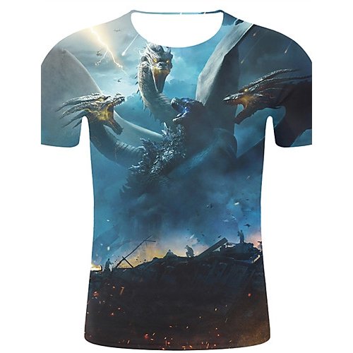 Men sports and chic, exaggerated large size cotton T-shirt, 3D, graphics, animal print round neck, short sleeves