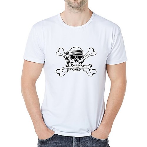 Men casual, everyday sports and leisure business, retro slim T-shirt, graphics, skull print round neck, short sleeves