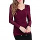 Women Network long-sleeved shirt Slim halter V-neckline top red