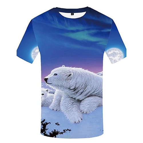 Men daily clothing basic large size T-shirt, 3D, animal print round neck, short sleeves