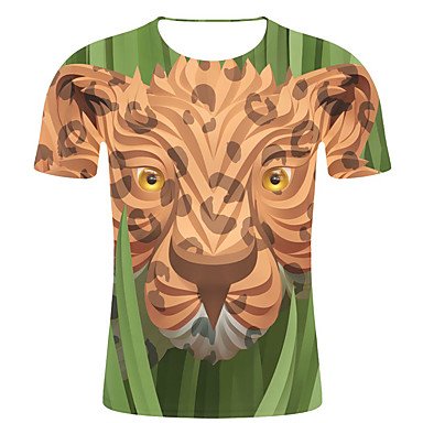 Men activities, party casual fashion, large size cotton t-shirt, stripes, 3D, animal print round neck