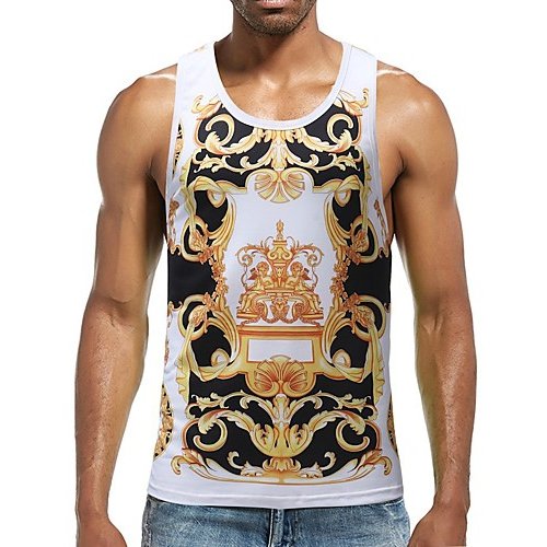 Men daily weekend basic, print a round neck with a cotton slim T-shirt, sleeveless