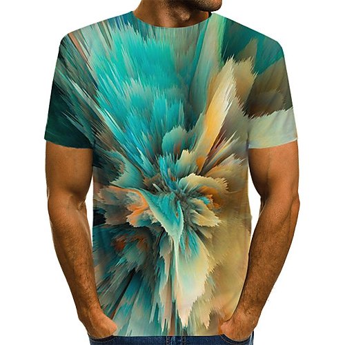 Men daily clothing chic, T-shirt, color block, 3D, graphic print round neck, short sleeves