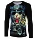 Men casual, basic daily, chic T-shirt, color block, 3D, animal print round neck, long sleeves