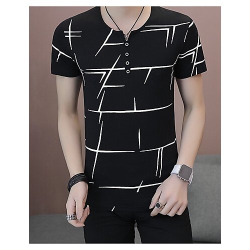 Men cotton slim t-shirt, graphic V-neck