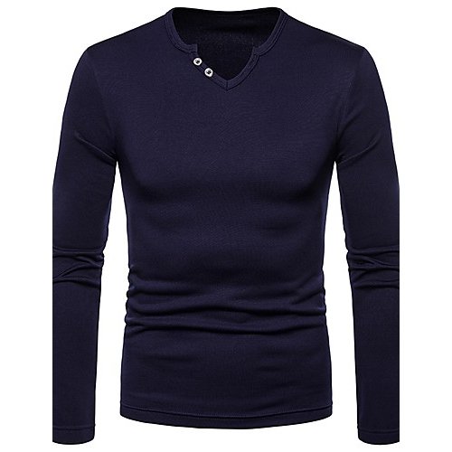 Men T-shirt, solid color V-neck, long-sleeved