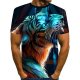 Men fashion, exaggerated T-shirt, color matching, 3D, animal print round neck, short sleeves