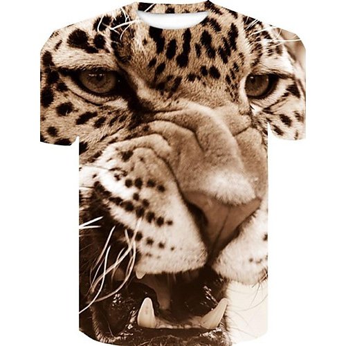 Men Large Size Cotton Slim T-Shirt, 3D, Graphics, Animal Printed Round Neck