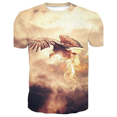 Men Large Size Cotton Slim T-Shirt, Animal Round Collar