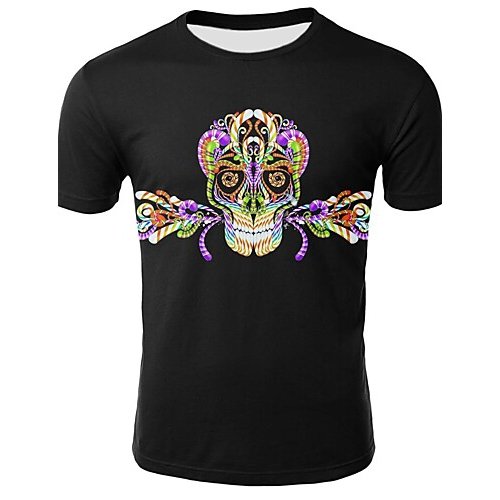 Men large size cotton T-shirt, skull print round neck