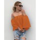 Picking up the chest and shoulders loose seven sleeve chiffon shirt, orange