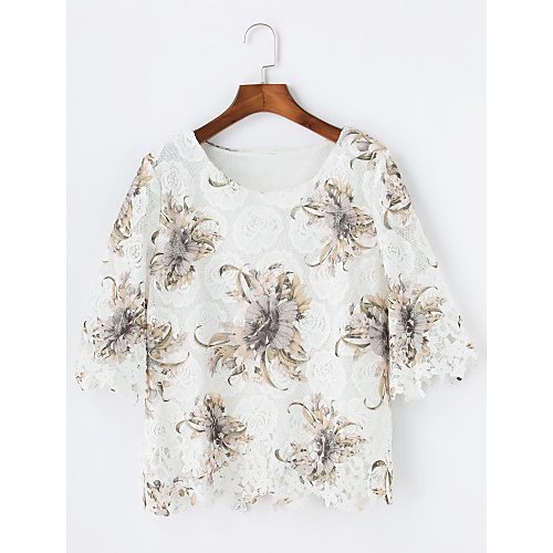 Women cotton T-shirt, floral lace