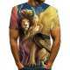 Men fashion, T-shirt, color block, 3D, animal print round neck, short sleeves