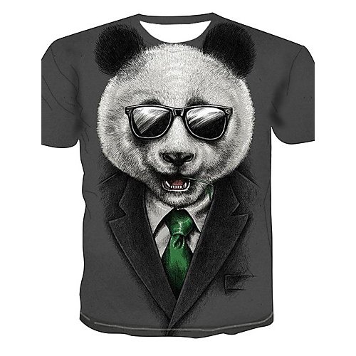 Men casual everyday fashion, punk gothic T-shirt, color matching, 3D, animal print round neck, short sleeves