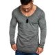 Men Daily Sports Plus Cotton Slim T-Shirt, Solid Color V-neck, Long Sleeve