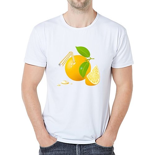 Men casual, everyday sports and leisure business, retro slim T-shirt, graphics, fruit print round neck, short sleeves