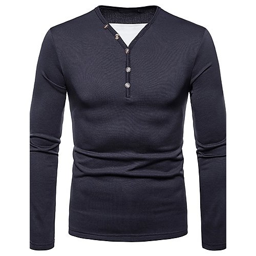 Men T-shirt, solid color V-neck, long-sleeved