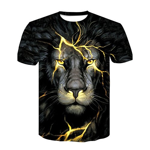 Men daily basics, fashion T-shirts, animal lions, printed crew necks, short sleeves