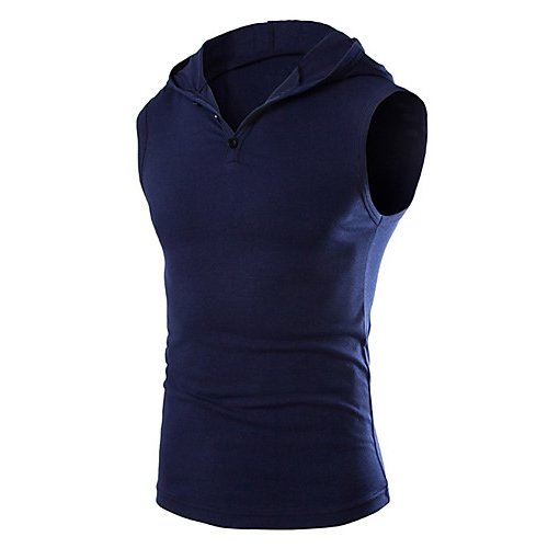 Men cotton vest, solid color hooded, sleeveless