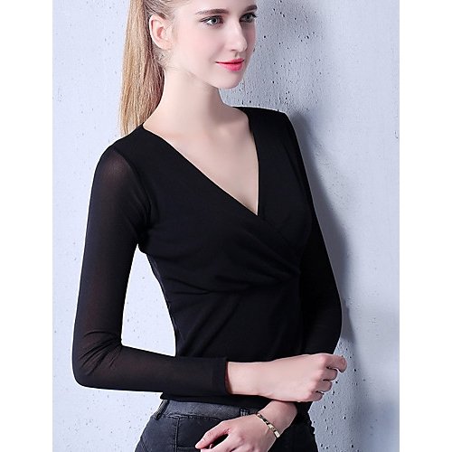 Women working Slim T-shirt, V-neck solid color