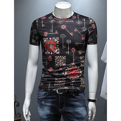 Men cotton slim t-shirt, graphic round neck