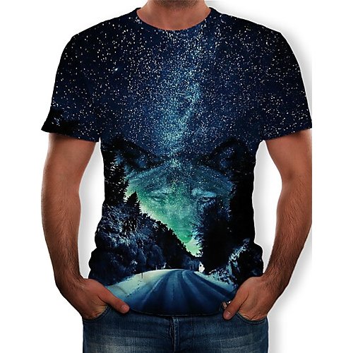 Men T-Shirt, Galaxy, 3D, Animal Printed Round Collar