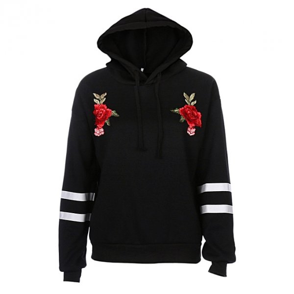 Women Long Sleeve Hooded Jacket Wool Pullover Appliqué Shirt