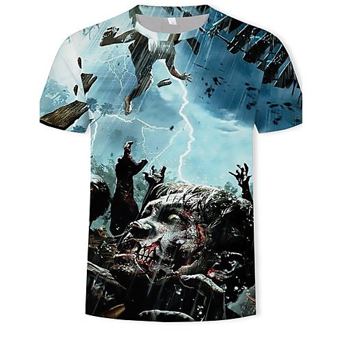 Men large size cotton T-shirt, 3D, animal print round neck