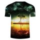 Men Daily Large Size T-Shirt, Galaxy, Trees, Leaves, 3D Printed Round Neck, Short Sleeve