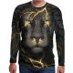 Men daily holiday, T-shirt, solid color, 3D, animal print round neck, long sleeves