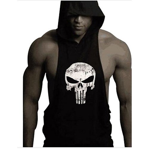 Active men sports vest, skull print hooded, sleeveless