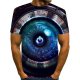 Men fashion, exaggerated T-shirt, color matching, 3D, patterned print crew neck, short sleeves