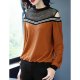 Women Retro cute T-shirts, color block, lace