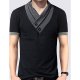 Men daily out-of-the-line basic cotton slim T-shirt, colorblock patchwork V-neck, short sleeves