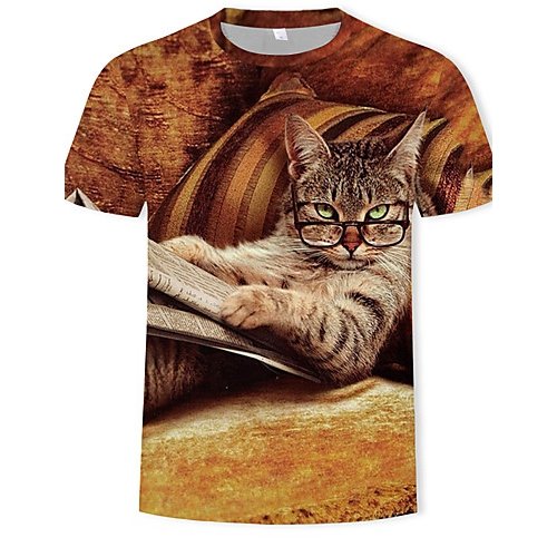 Men basic T-shirt, 3D, animal print round neck